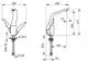 Küchenarmatur mit ergonomischem Griff und flexibler Ausladung. Design von HANSA, geeignet für verschiedene Anwendungen in der Küche. Technische Zeichnung mit Maßen und Anschlussdetails.